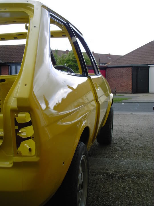 freshly painted Mk2 Fiesta rolling shell
